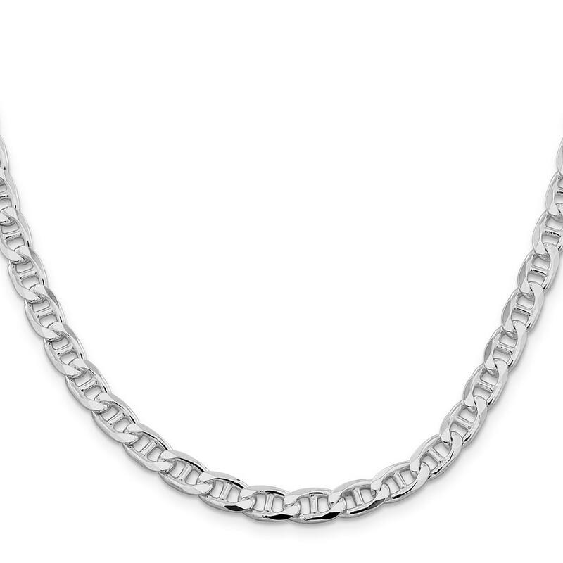 Curata 925 Sterling Silver Rhodium 6.5mm Flat Cuban Anchor Chain Necklace Options: 20 22 24