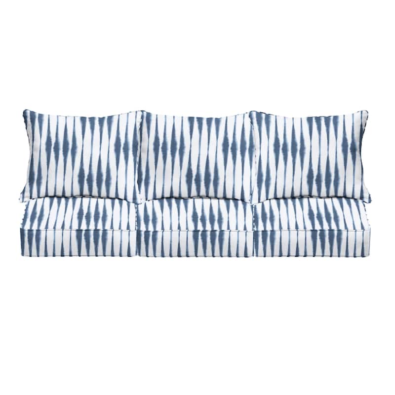 Sorra Home Blue and White Ikat Stripe Indoor/Outdoor Corded Pillow and Cushion Sofa Set
