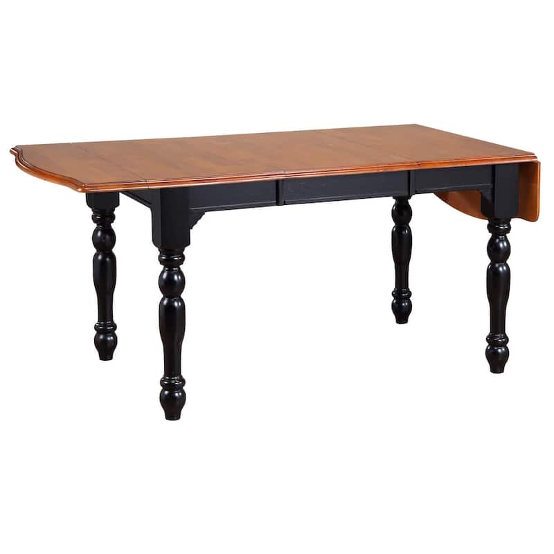 Extendable Dining Table 72 Inch - Rectangular Drop Leaf Table Seats 8 - Antique Black & Cherry Finish