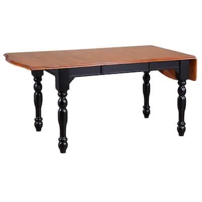 Extendable Dining Table 72 Inch - Rectangular Drop Leaf Table Seats 8 - Antique Black & Cherry Finish