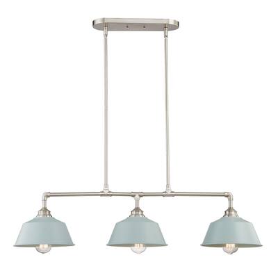 3 Light Island in Satin Nickel with Light Blue Metal Shade - Satin Nickel - L:39.21*W:9.84*H:53.74
