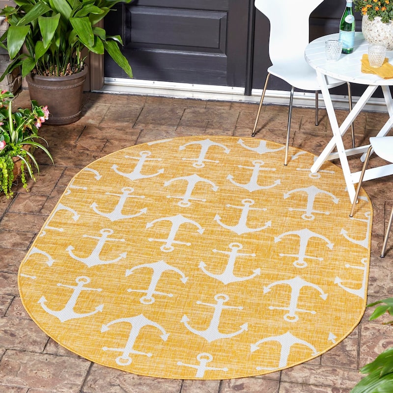 Outdoor Trisha Collection Area Rug - Yellow - 5'3"x7'10" Oval