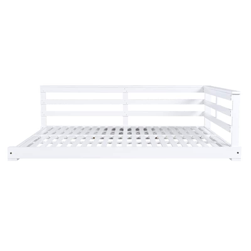 Roomfitters Outdoor Full Size Hanging Porch Swing Bed, Acacia Wood Frame with Hemp Ropes for Patio, Backyard, Garden