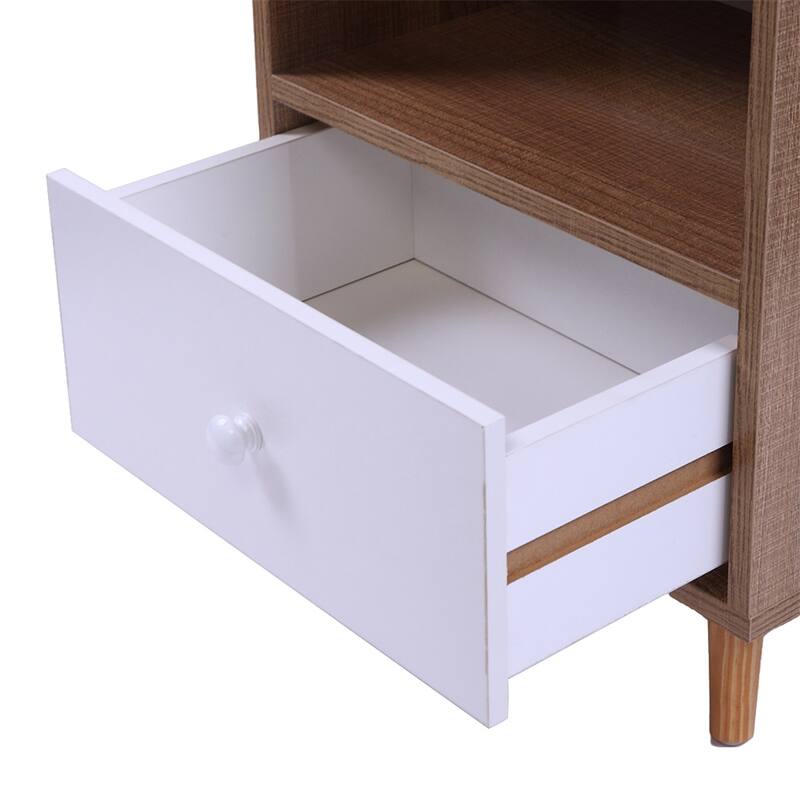 Wooden Storage Nightstand with Drawer and Legs(Set of 2)