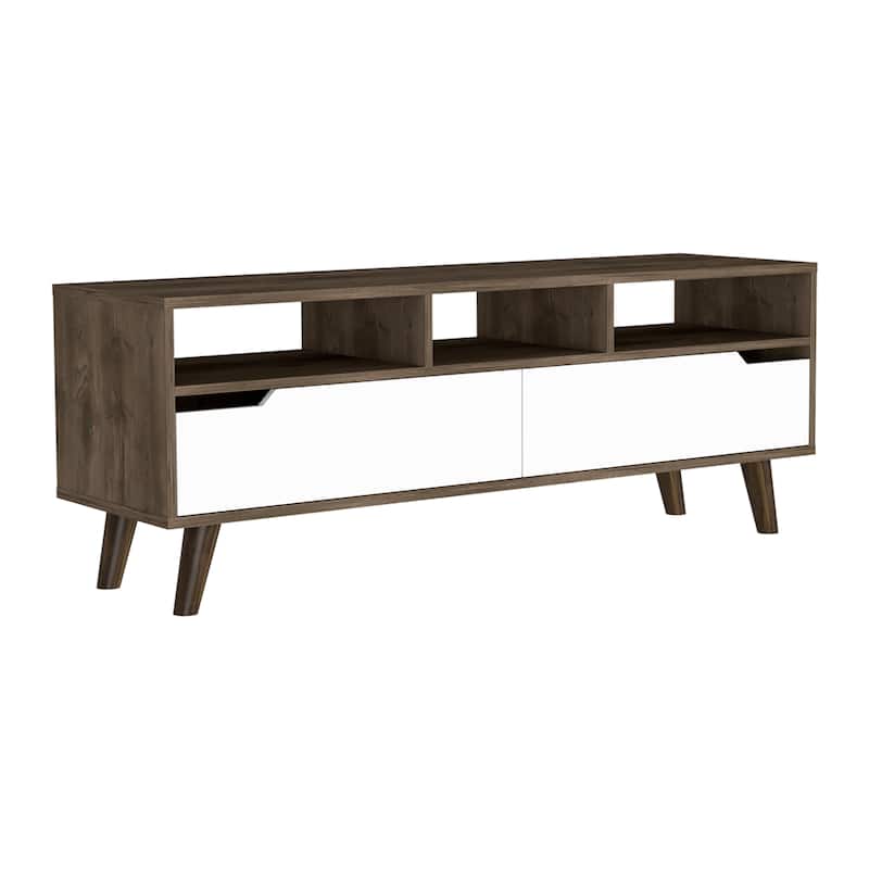 TV Stand 2.0 For TV´s up 52", Three Open Shelves,Two Drawers, Dark Brown / White Finish