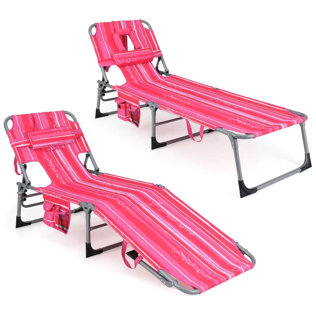 Gymax Set of 2 Patio Beach Lounge Chair Folding Chaise Lounge w/