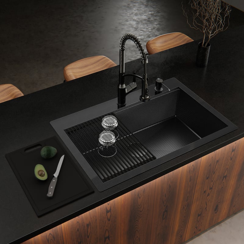 Matrix 33" Top Mount Workstation 16 Gauge Single Bowl Stainless Steel Kitchen Sink with Accessories