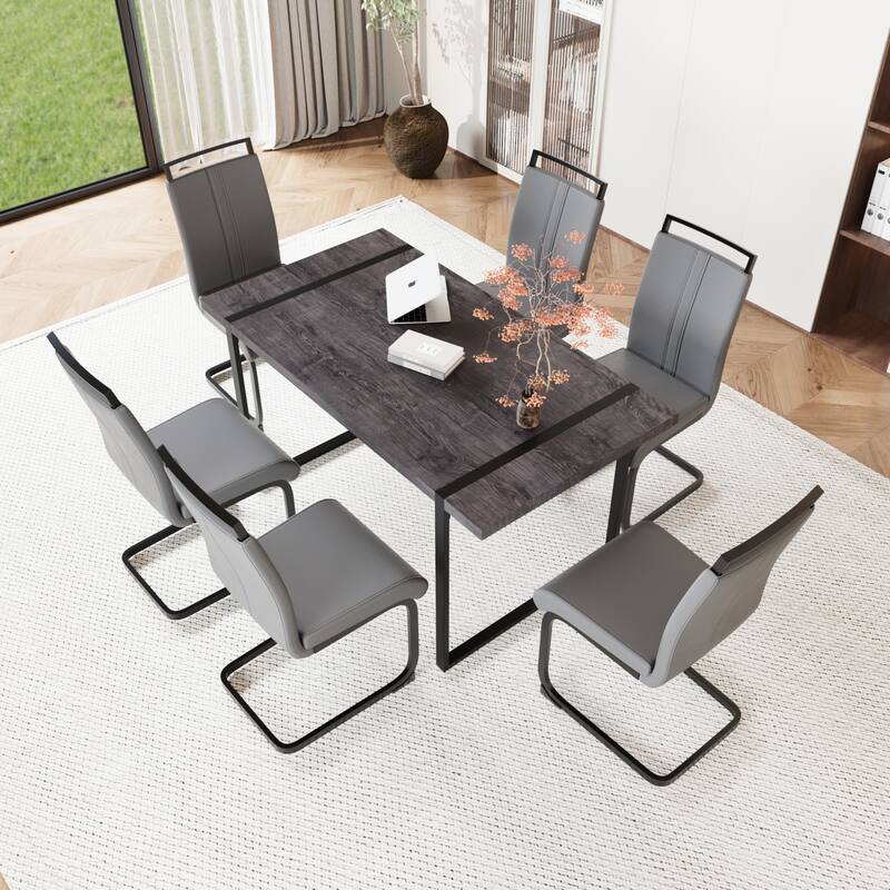 Modern Dining Set with Rectangular MDF Black Table & High Back C-shaped Tube Chairs
