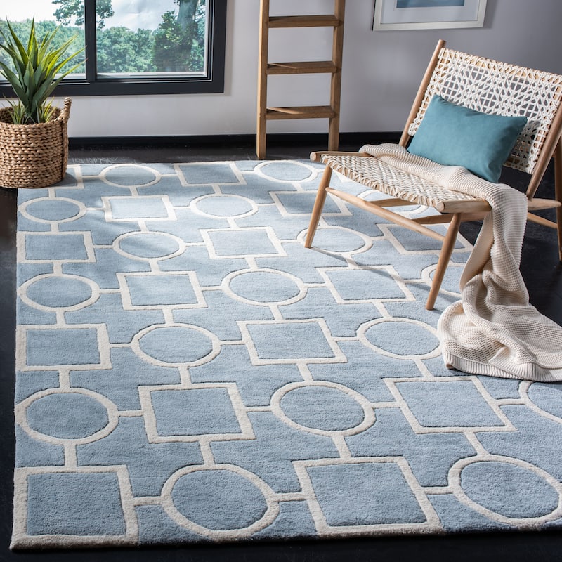 SAFAVIEH Handmade Chatham Alkinoi Modern Moroccan Wool Rug - 4' x 6' - Blue/Ivory