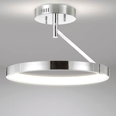 Ajax 17.5" Dimmable Integrated LED Metal Semi-Flush Mount, Chrome by JONATHAN Y