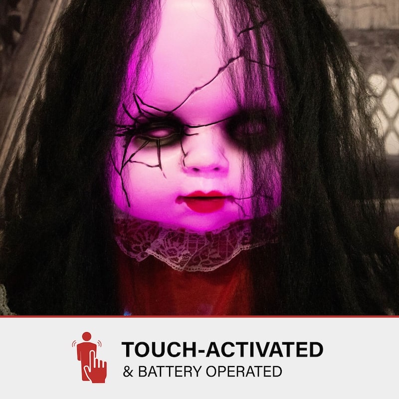 Haunted Hill Farm Giggles the Giggling Zombie Girl on a Swing with Colorful Light-Up Body and Eyes for Halloween Decoration