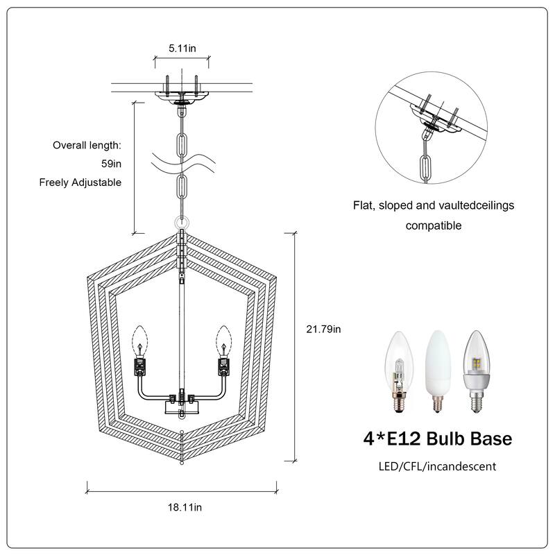 4-Light Farmhouse Kitchen Chandeliers, Rustic Cage Light Fixture Adjustable Height Chandeliers for Dining Room Hallway