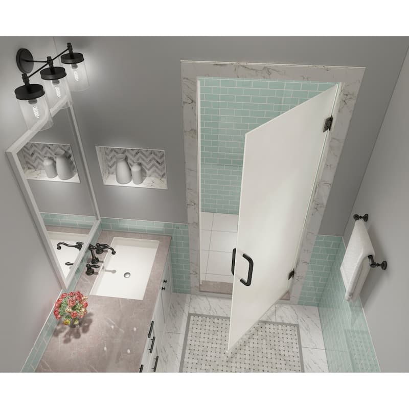 Kinkade XL 28.25 - 28.75 in x 80 in Frameless Hinged Shower Door with Ultra-Bright Frosted Glass