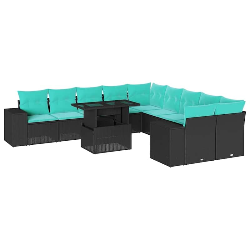 vidaXL Patio Sofa Set with Cushions Table and Couches 11 Piece Poly Rattan - 24.4" x 24.4" x 27.2"