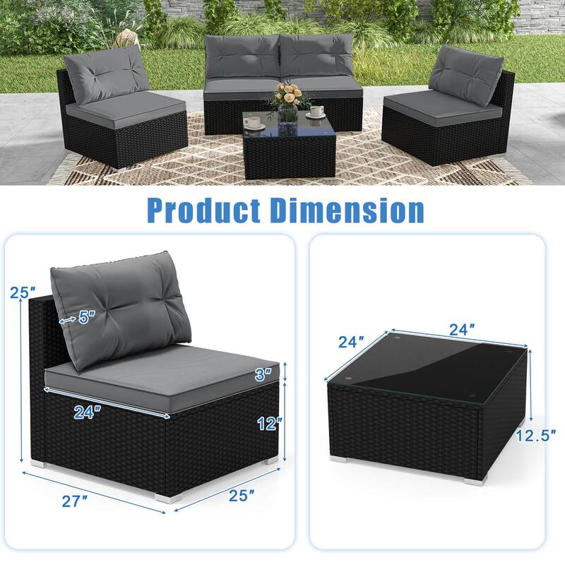 Costway 5 Piece Outdoor Furniture Set with Seat & Back Cushions - See Details