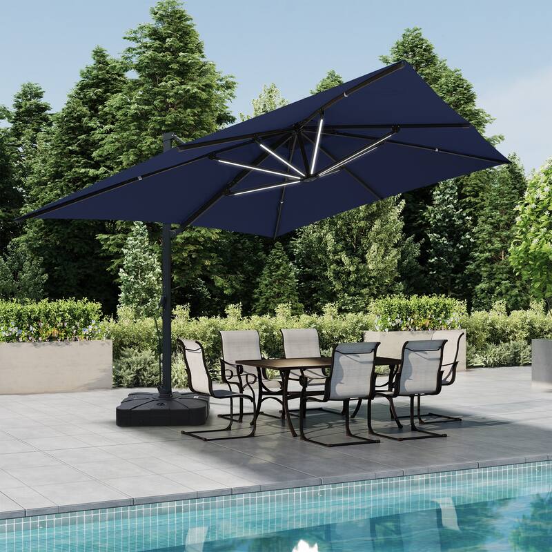 10 x 13ft Rectangular Double Top Cantilever Umbrella with Base & LED Lights
