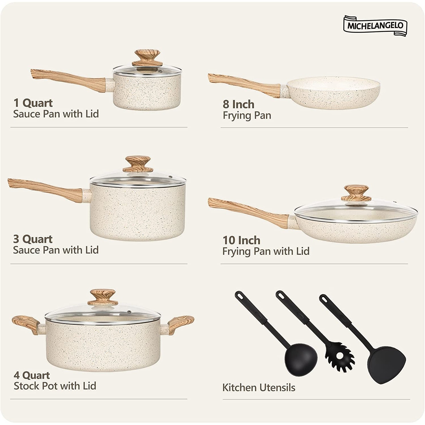 Pots and Pans Set Nonstick White Granite Induction Cookware Sets - Bed Bath  & Beyond - 37508822