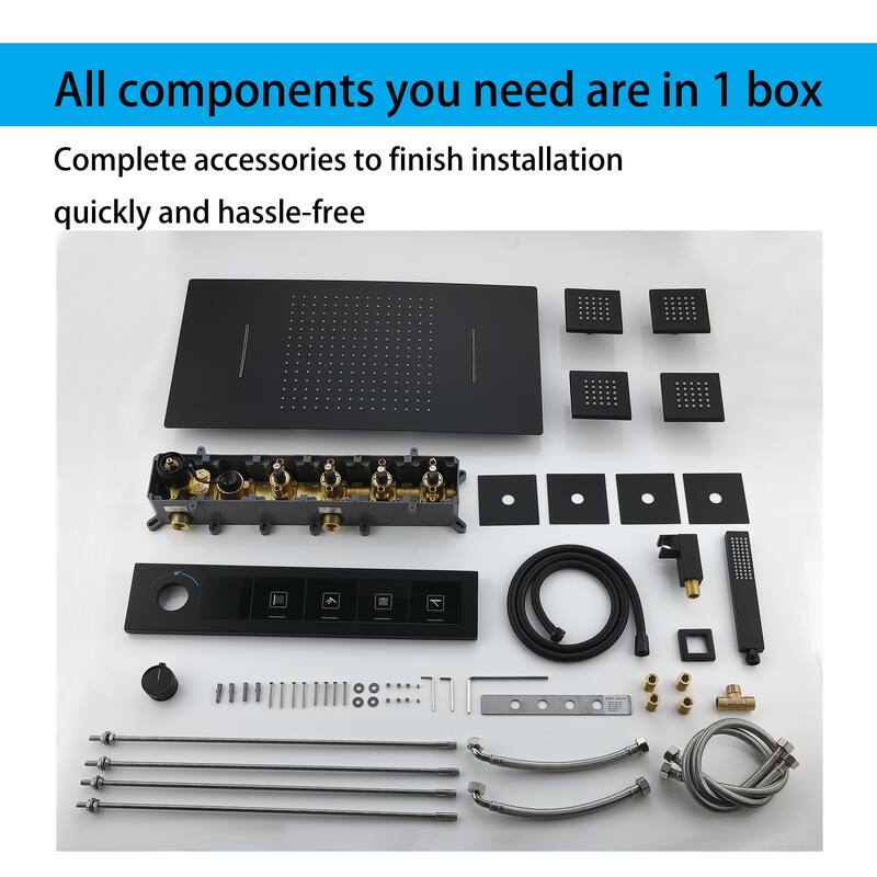 Modland Square Digital Rain and Waterfall Shower System with High-pressure Handheld Showerhead & 4 Massage Jets