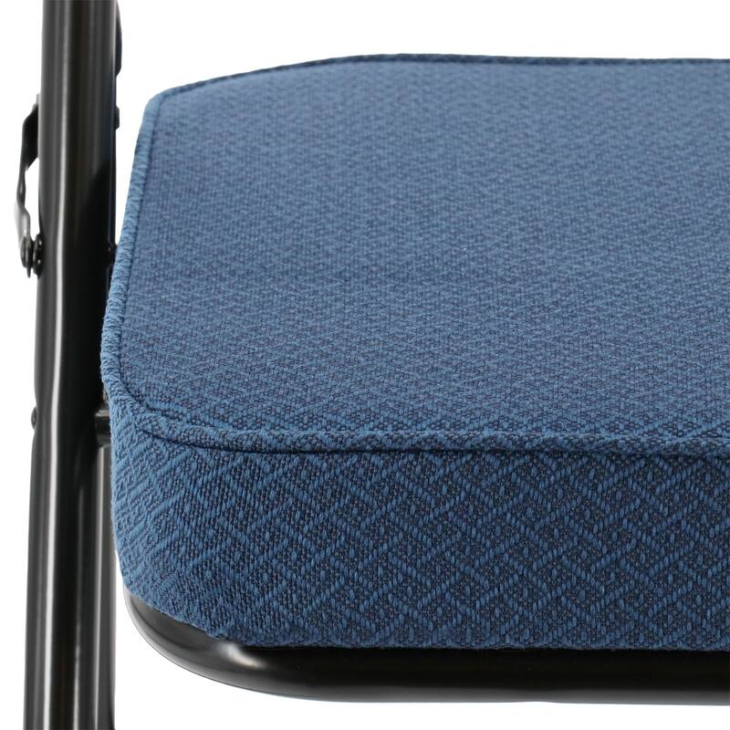 4 Piece Metal Folding Chair with 2.2 Inch Padded Seats in Dark Blue