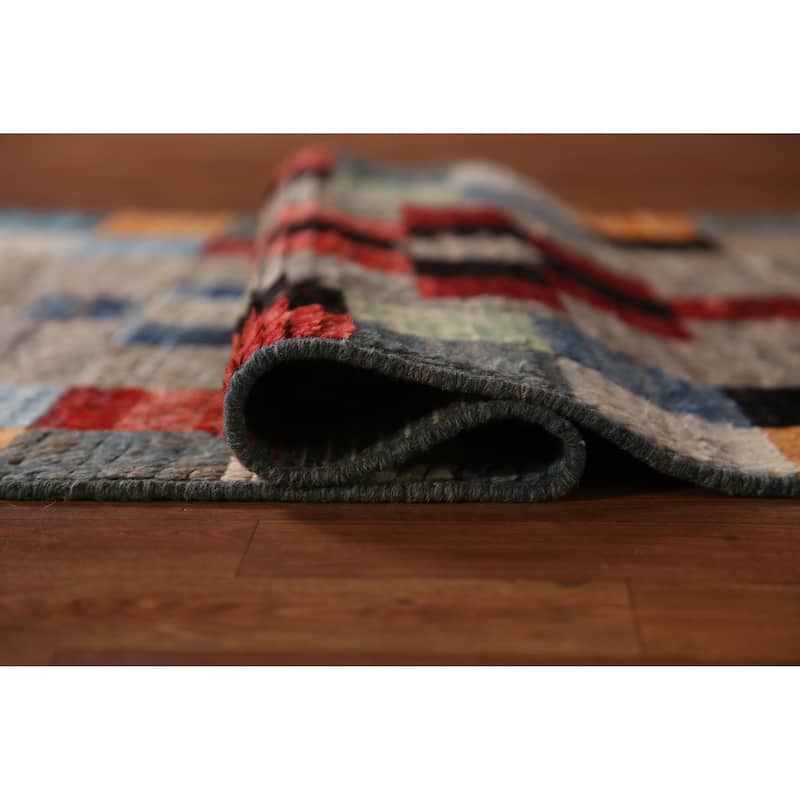 Moroccan Oriental Runner Rug Handmade Checkered Wool Carpet - 3'1" x 9'10"