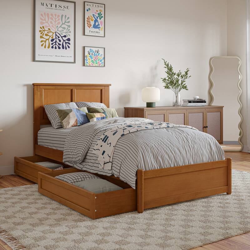 Felicity Platform Bed with Panel Footboard and Storage Drawers - Light Toffee - Twin XL