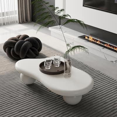 Modern Minimalist Cloud Coffee Table with Wood Legs for Bedrooms, Living Rooms and Lounges