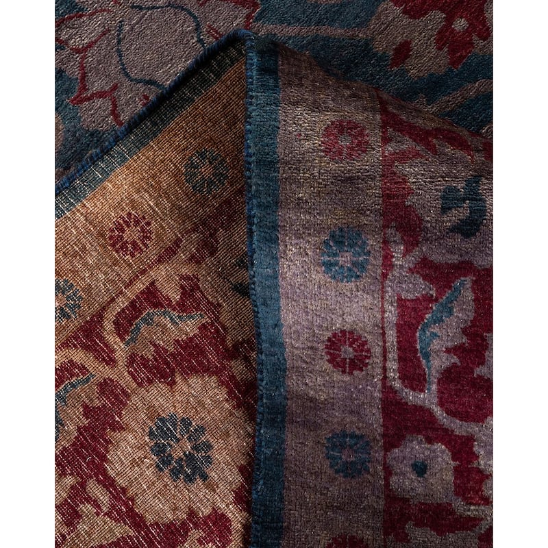 Overton Hand Knotted Wool Vintage Inspired Modern Contemporary Overdyed Blue Area Rug - 6' 2" x 8' 10"