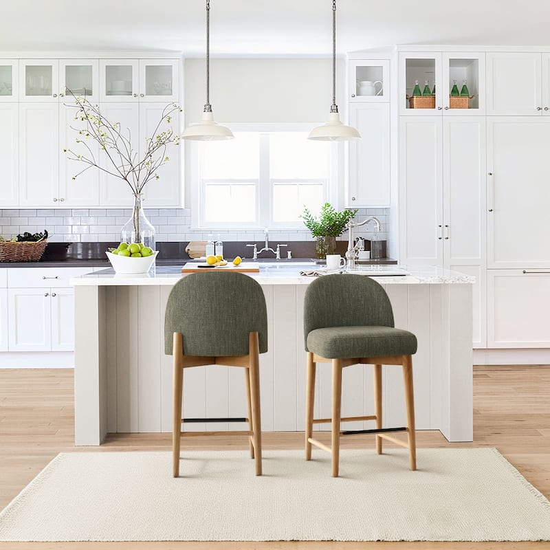 Upholstered Counter Stool With Solid Wood Legs (Set of 2)