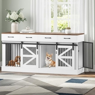 Farmhouse Pet Crate with Storage Drawers, Single or Double Room - Bed ...