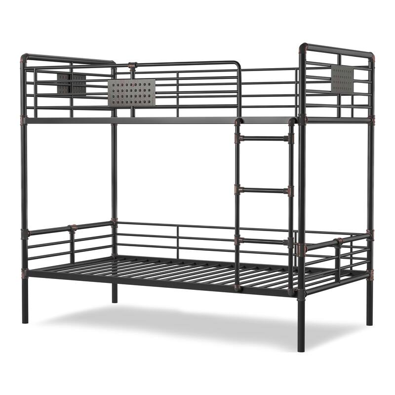 Wini Industrial Black 3-Piece Gel Memory Mattress & Metal Bunk Bed Set by Furniture of America