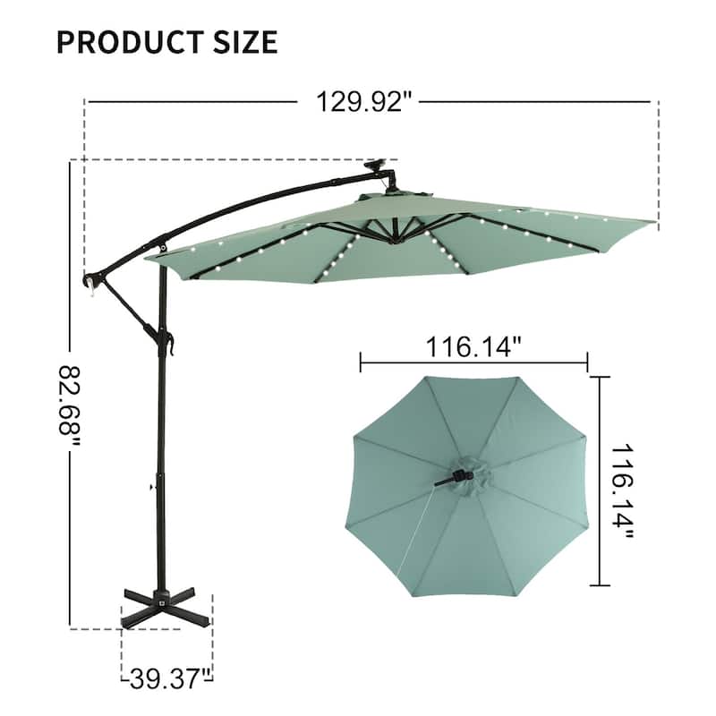 Outdoor Patio 10-Ft Solar LED Offset Hanging Umbrella