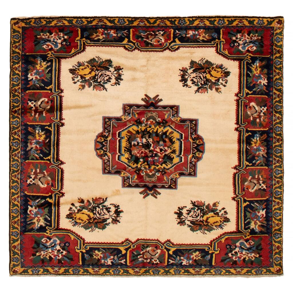 ECARPETGALLERY Hand-knotted Kayseri Vintage Cream Wool Rug - 4'11 x 5'4