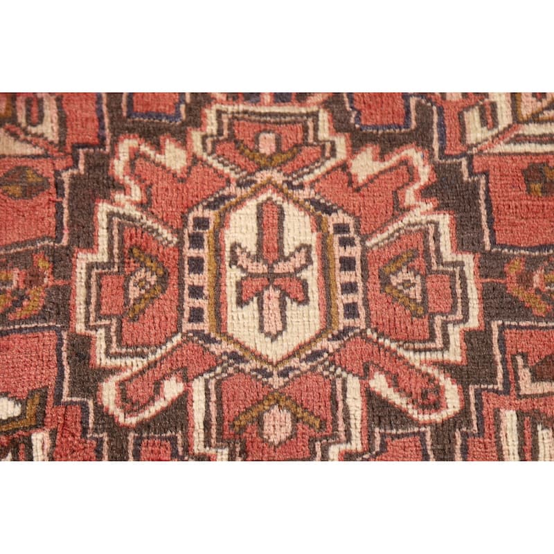 Geometric Pink Heriz Persian Vintage Runner Rug Handmade Wool Carpet - 3'10"x 10'1"