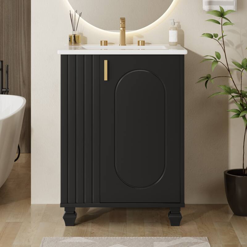 24" Bathroom Vanity with Sink, Bathroom Cabinet with Door Shelf, Side Open Storage, Solid Wood Frame,Soft Closing Door