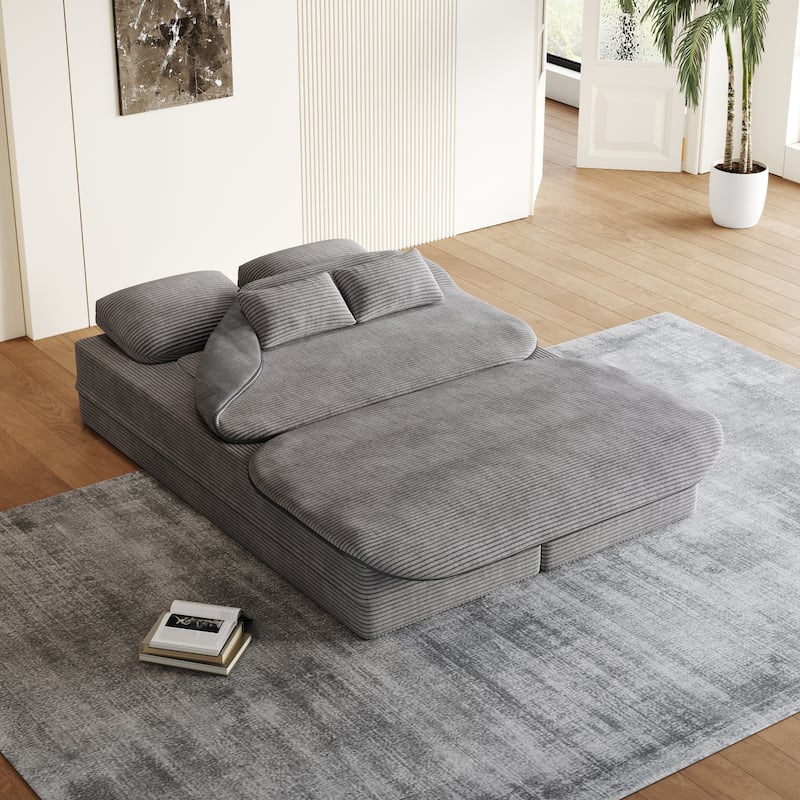 75''2-In-1 Foldable Convertible Sleeper Foam Sofa Bed with Multi Functional Blanket