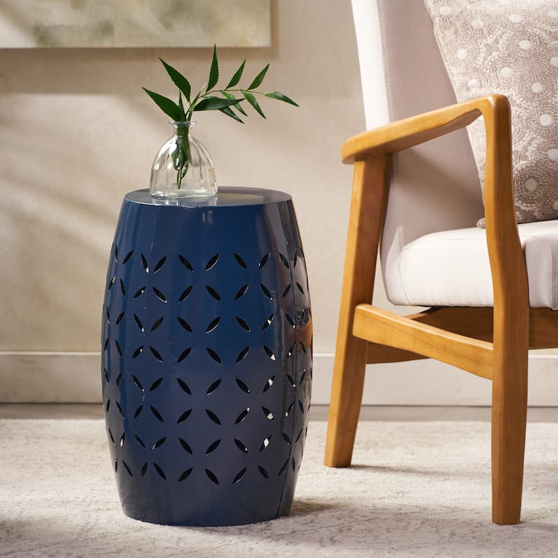 Lilac Indoor/Outdoor Round Iron End Table by Christopher Knight Home - Dark blue