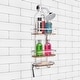 preview thumbnail 7 of 14, Utopia Alley Tia Rustproof Teak Overhead Shower Caddy with 3 Shelves, Hanging Shower Head Organizer, Black & Chrome Finish
