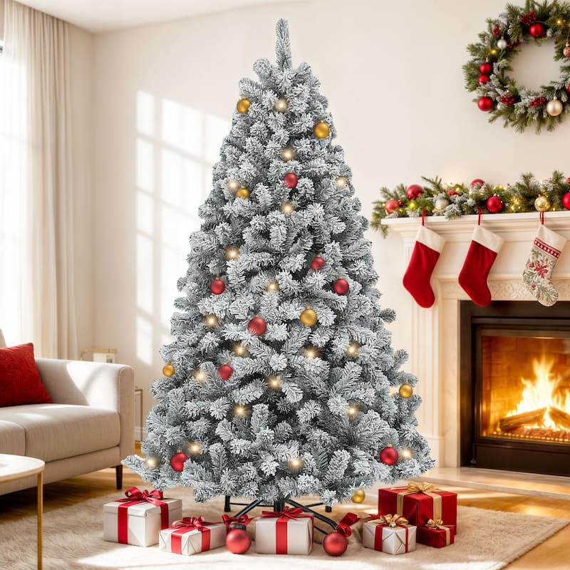 6/7.5/9 FT Pre-Lit Frosted Pine Artificial Christmas Tree with LED Lights