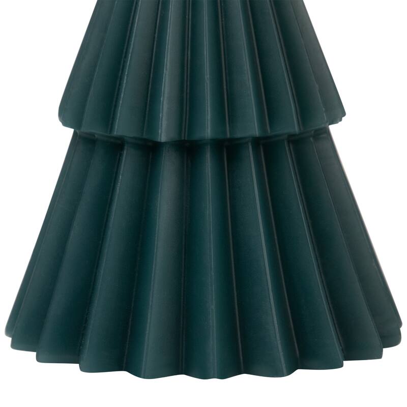 Ribbed Flickering LED Flameless Christmas Tree Wax Candles - 6" - Green - Set of 2