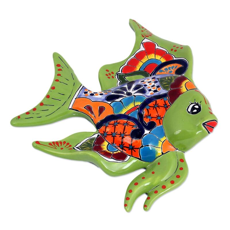 NOVICA Ceramic wall sculpture, 'Green Angelfish'