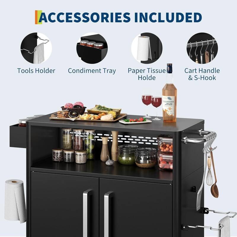 Outdoor Multifunction Kitchen Cart Island, Grill Cart with Storage Cabinet