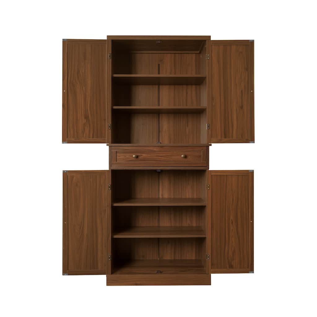Four-Door Storage Cabinet with 1 Drawer & Adjustable Shelves, Moisture-Proof Rattan Design for Living Room Use