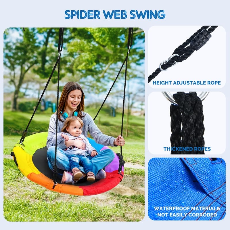 Hapfan 500lb Heavy Duty Metal Swing Sets for Backyard with Saucer Swing, 2 Belt Swings