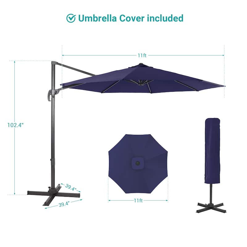 BONOSUKI 11FT Cantilever Patio Umbrella 360 Rotation Angle Adjustment