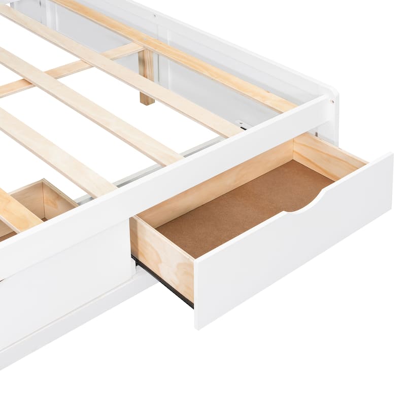 Modern Full Size Wooden Daybed with Built-In Desk, 3 Storage Drawers & Open Compartment Shelving by Harper&Bright Designs