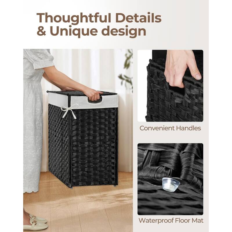 Laundry Hamper with lid,110L Wicker Laundry Baskets Foldable 2 Removable Liner Bags,2 Section Clothes Hamper Handwoven Rattan
