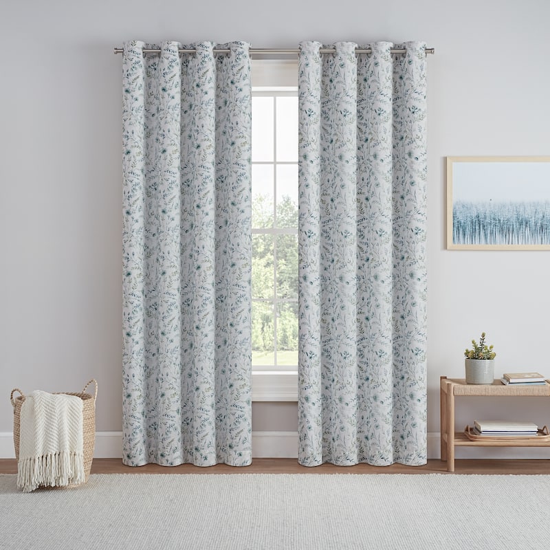 Eclipse Dutchess Botanical 100% Blackout Lined Curtain, 1 Panel - 84x50 - Marine