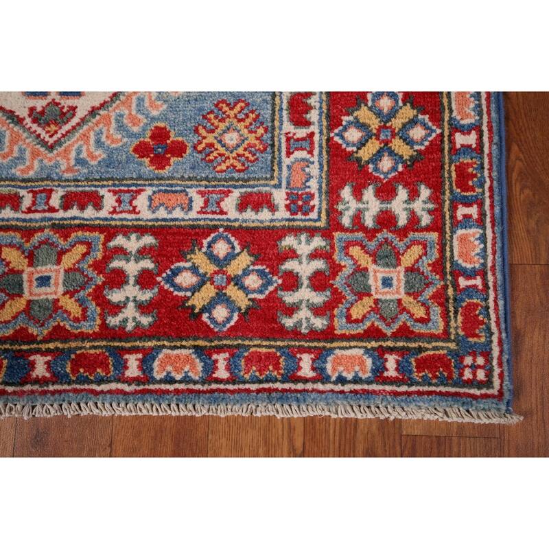Blue Geometric Kazak Oriental Runner Rug Handmade Wool Carpet - 2'8" x 9'9"