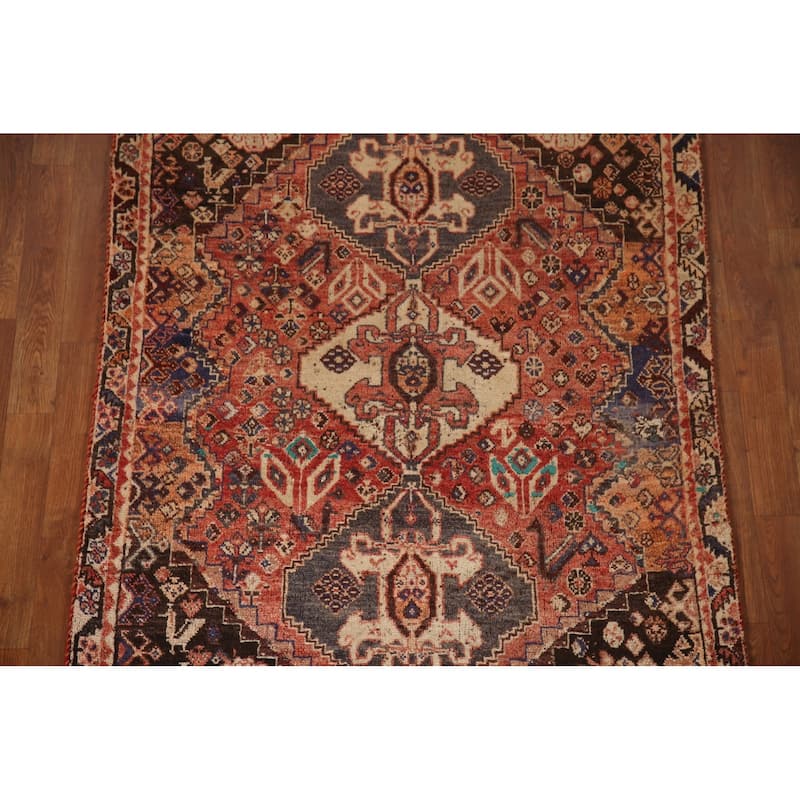 Tribal Shiraz Persian Vintage Area Rug Handmade Wool Carpet - 3'9"x 5'6"