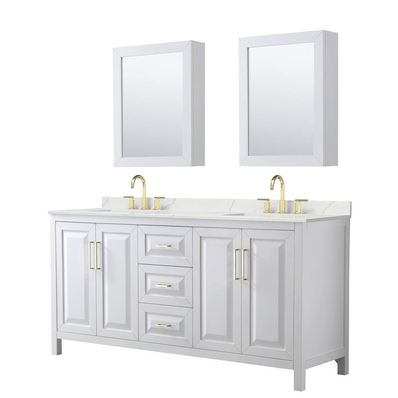 Daria 72-inch Double Vanity, 3 Hole Quartz Top, Med Cabinets